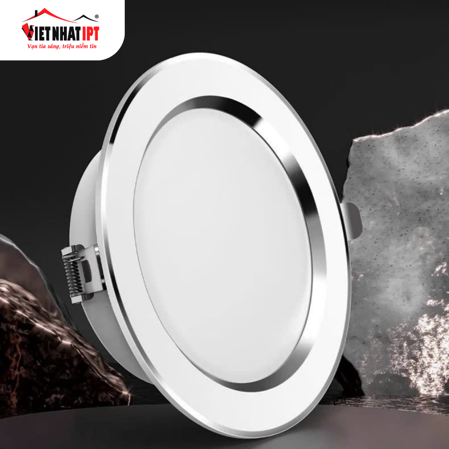 Đèn LED Âm Trần Đổi Màu Viền Bạc Việt Nhật 12W